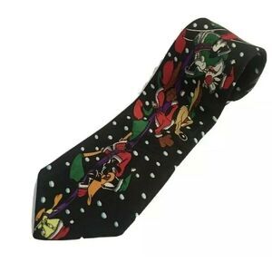 Vintage Looney Tunes Mania Christmas Tie Sleigh Taz Santa 1993 Polyester Black